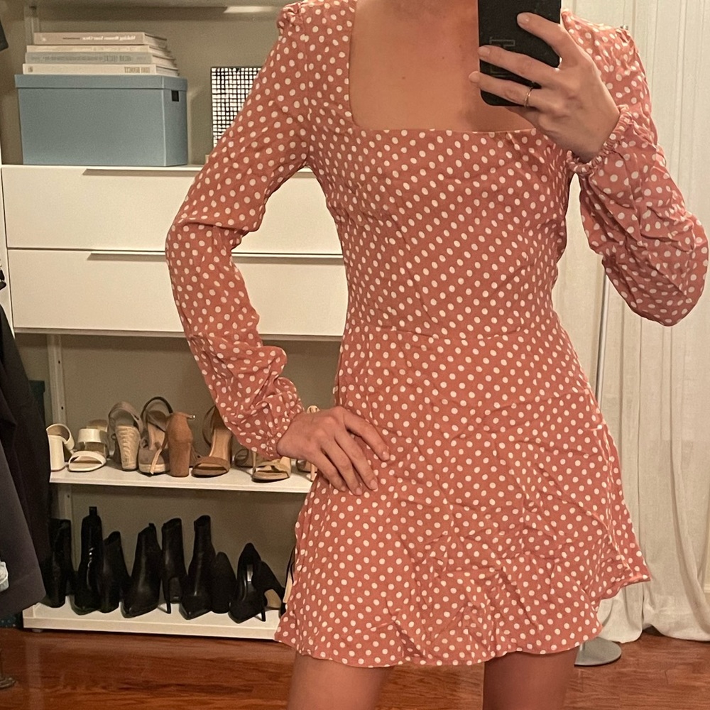 Flynn Skye pink and white polka dotted dress, size S